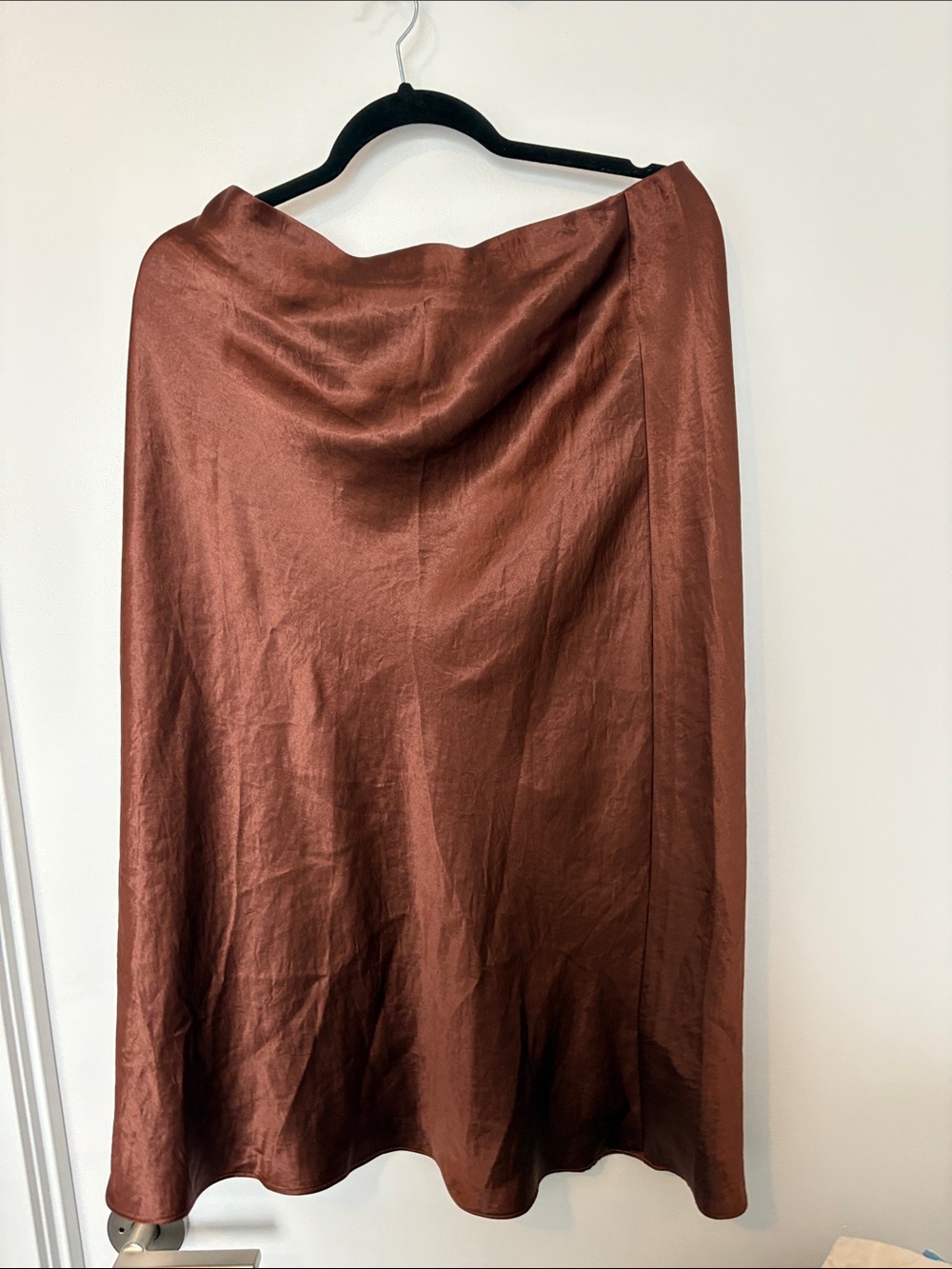 Aritzia Satin A-Line Midi Skirt in Copper